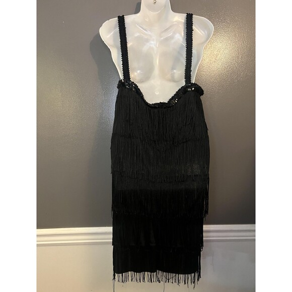 CostumesUSA Dress Womens Extra Large Black 20s Flapper Fringe Tassel Sequin - Picture 8 of 9